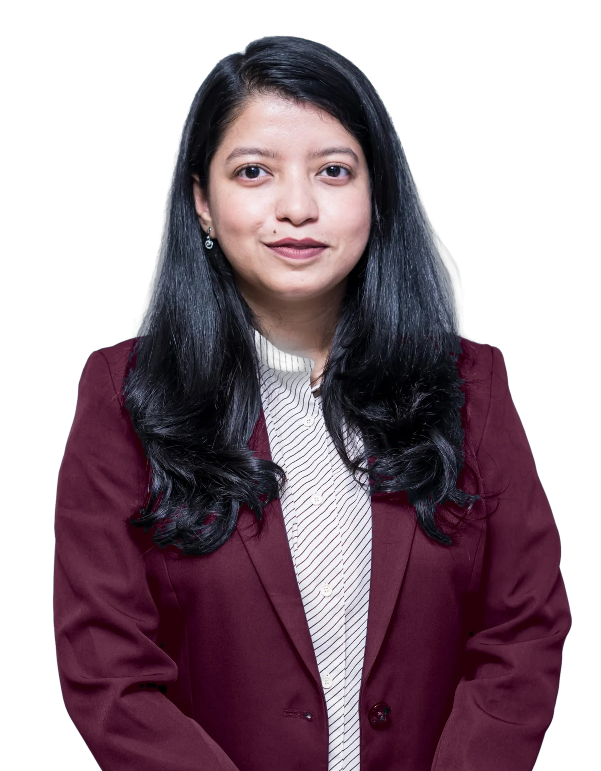 Afshana Diya in a burgundy blazer