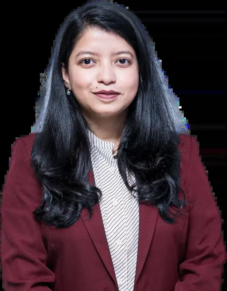 Afshana Diya in a burgundy blazer