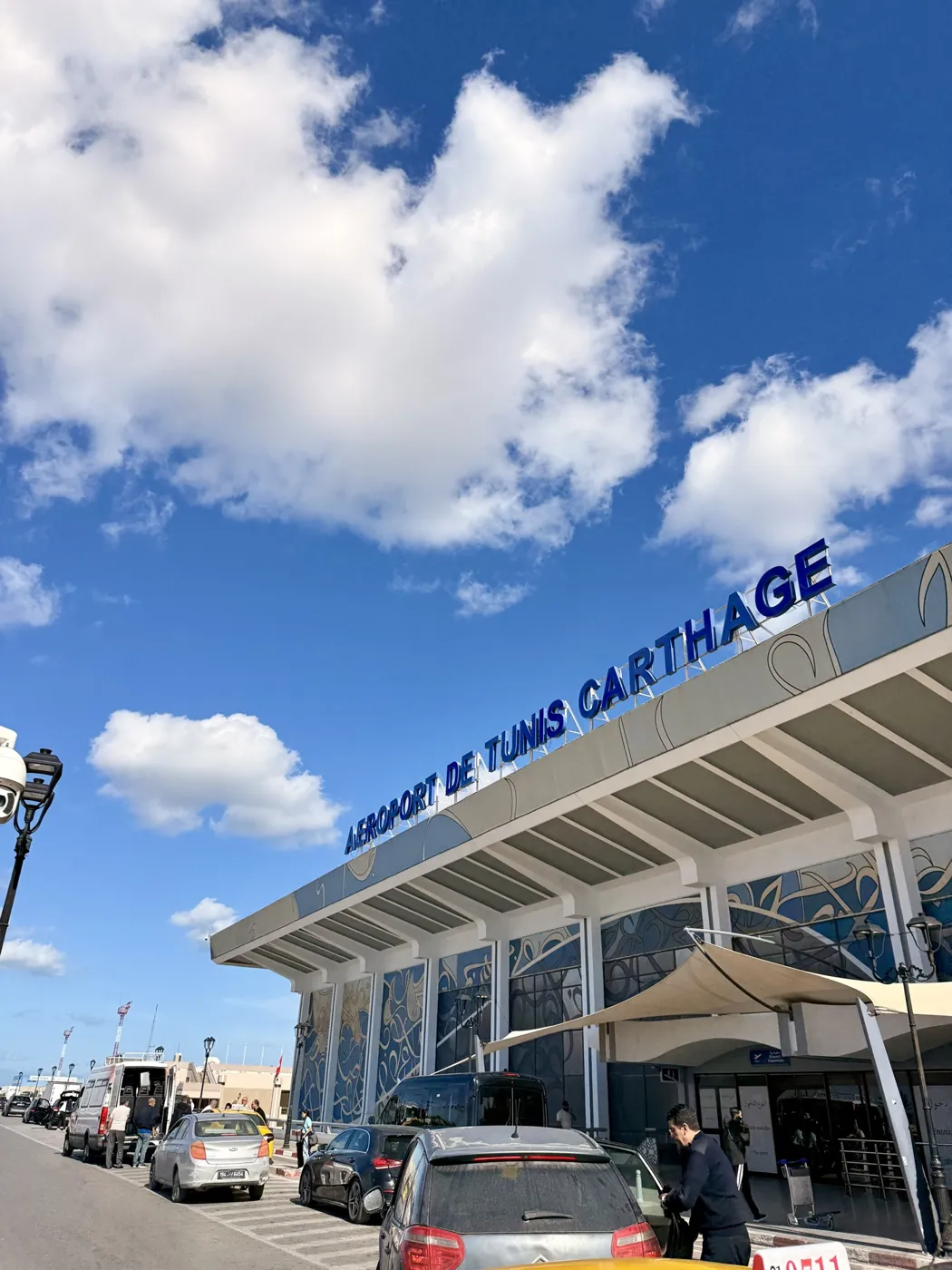 Tunis-Carthage airport under a bright blue sky
