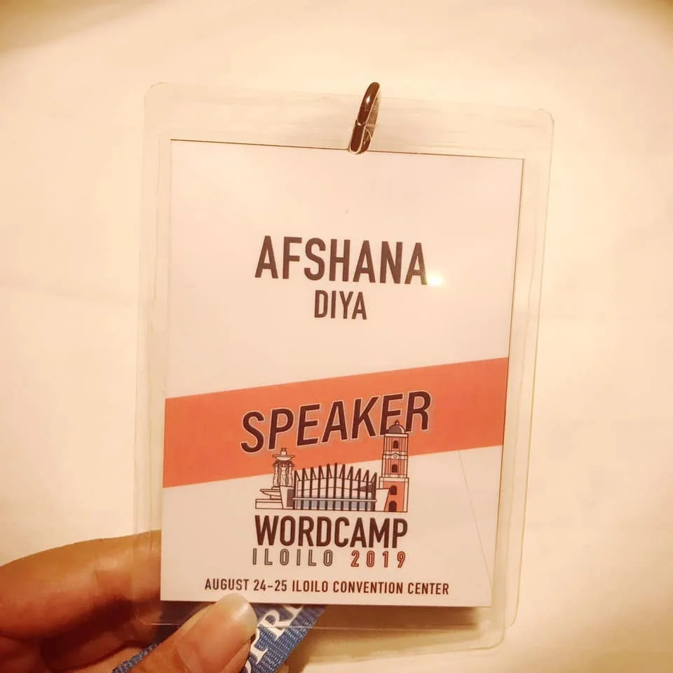 My speaker badge for WordCamp Iloilo 2019